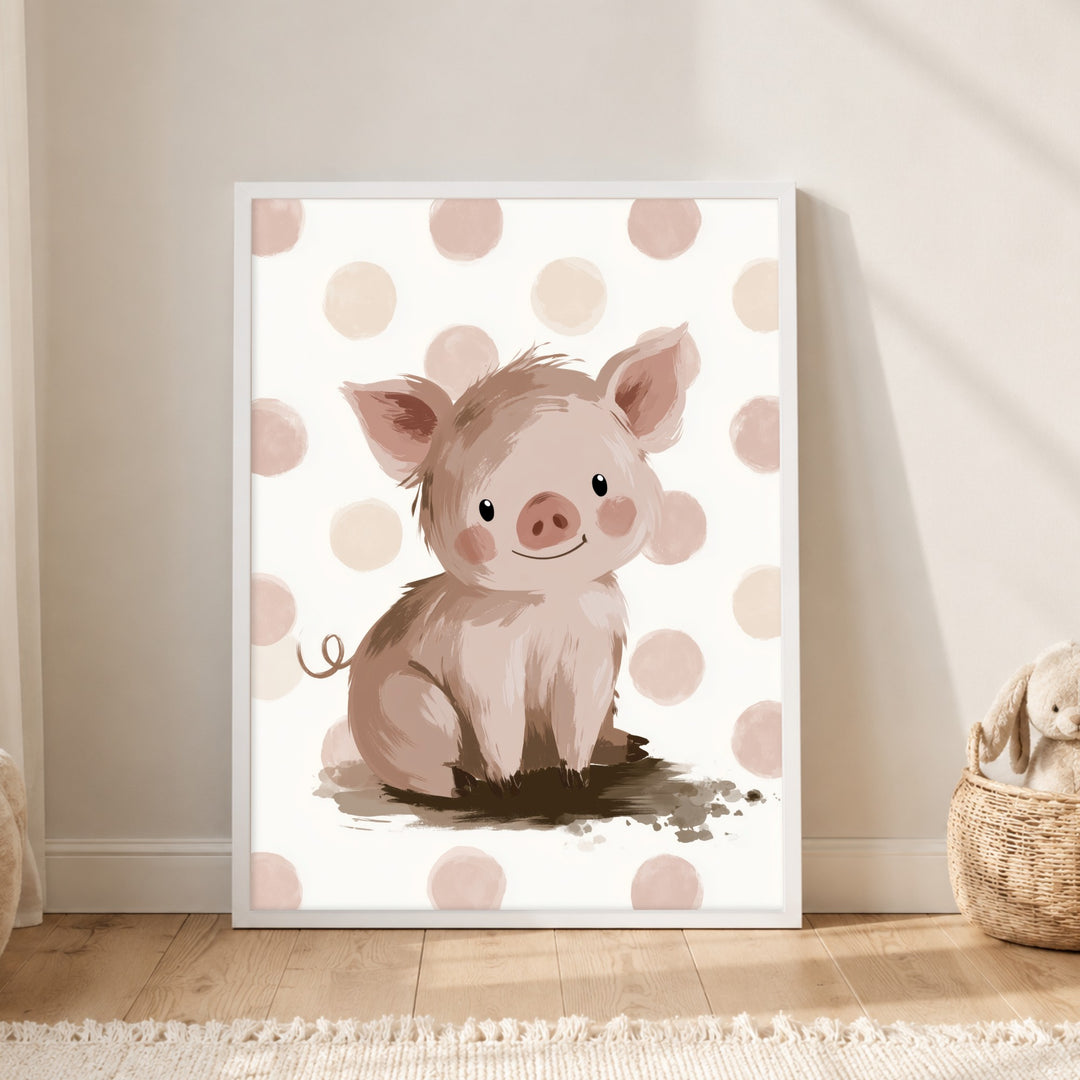 Kleines Schweinchen Aquarell Poster – Weißer Rahmen – Produktfoto