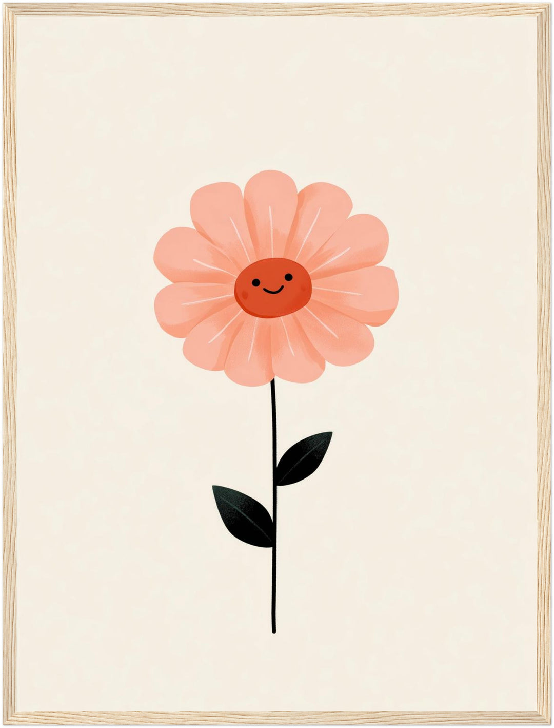 Lächelnde rosa Blume Poster – Holz natur Rahmen – Produktfoto