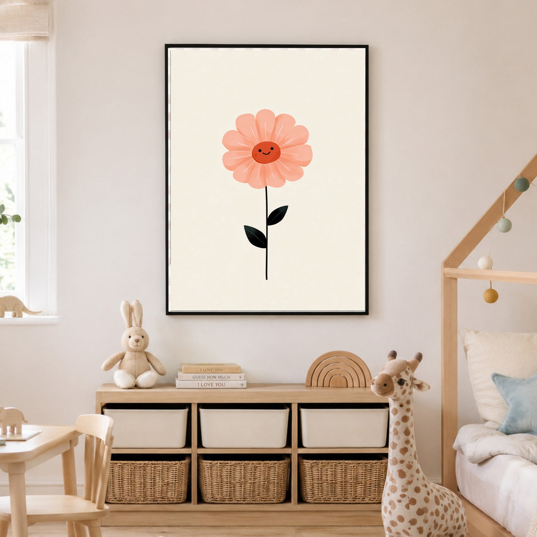 Lächelnde rosa Blume Poster – Schwarzer Rahmen – Produktfoto