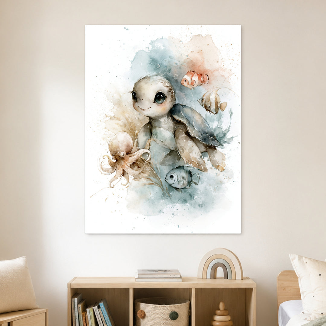 Kleine Meeresschildkröte mit Freunden Leinwandbild – Ohne Rahmen – Produktfoto