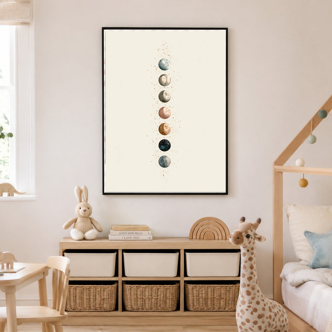 Sieben Monde im Aquarell Poster – Schwarzer Rahmen – Produktfoto