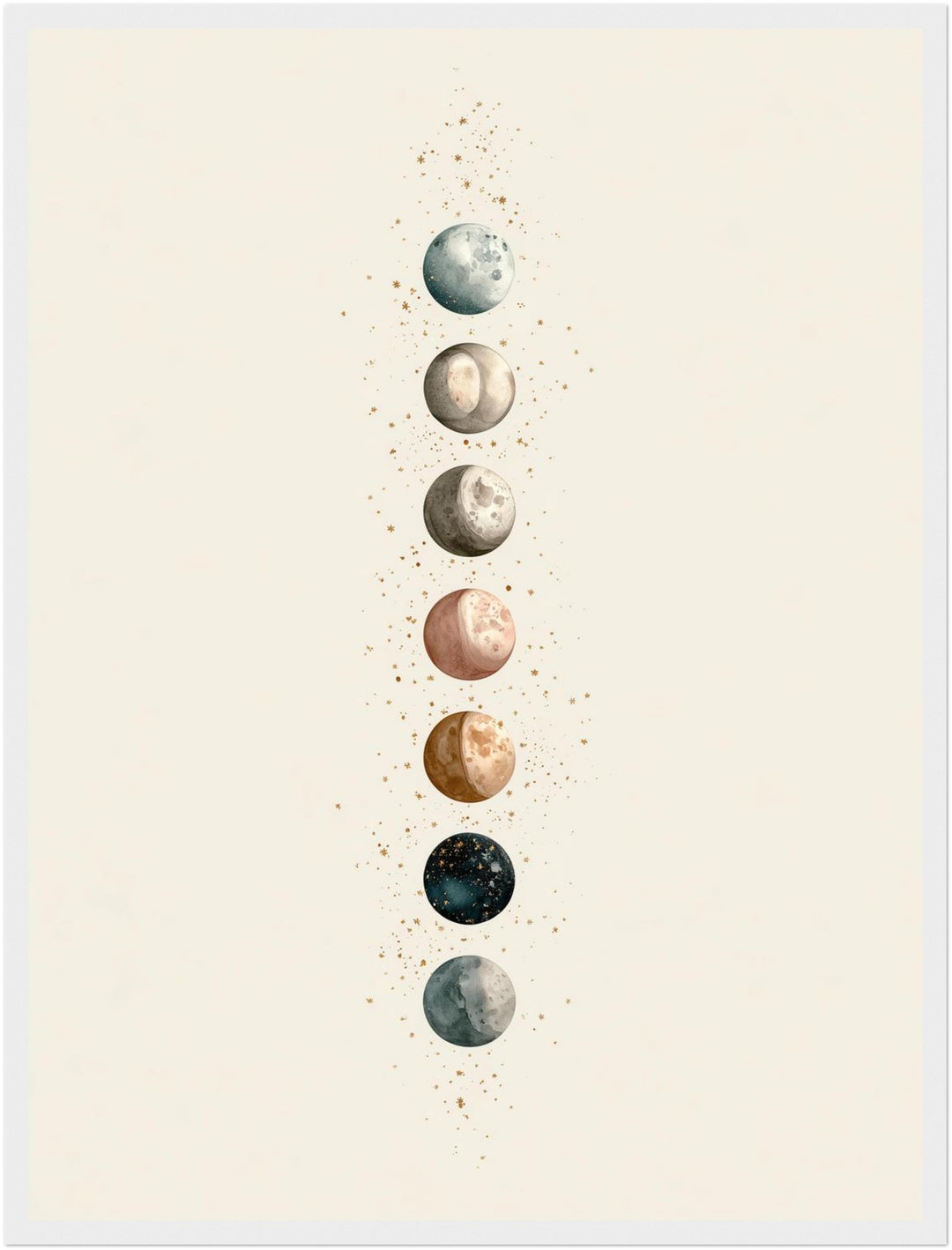 Sieben Monde im Aquarell Poster – Weißer Rahmen – Produktfoto
