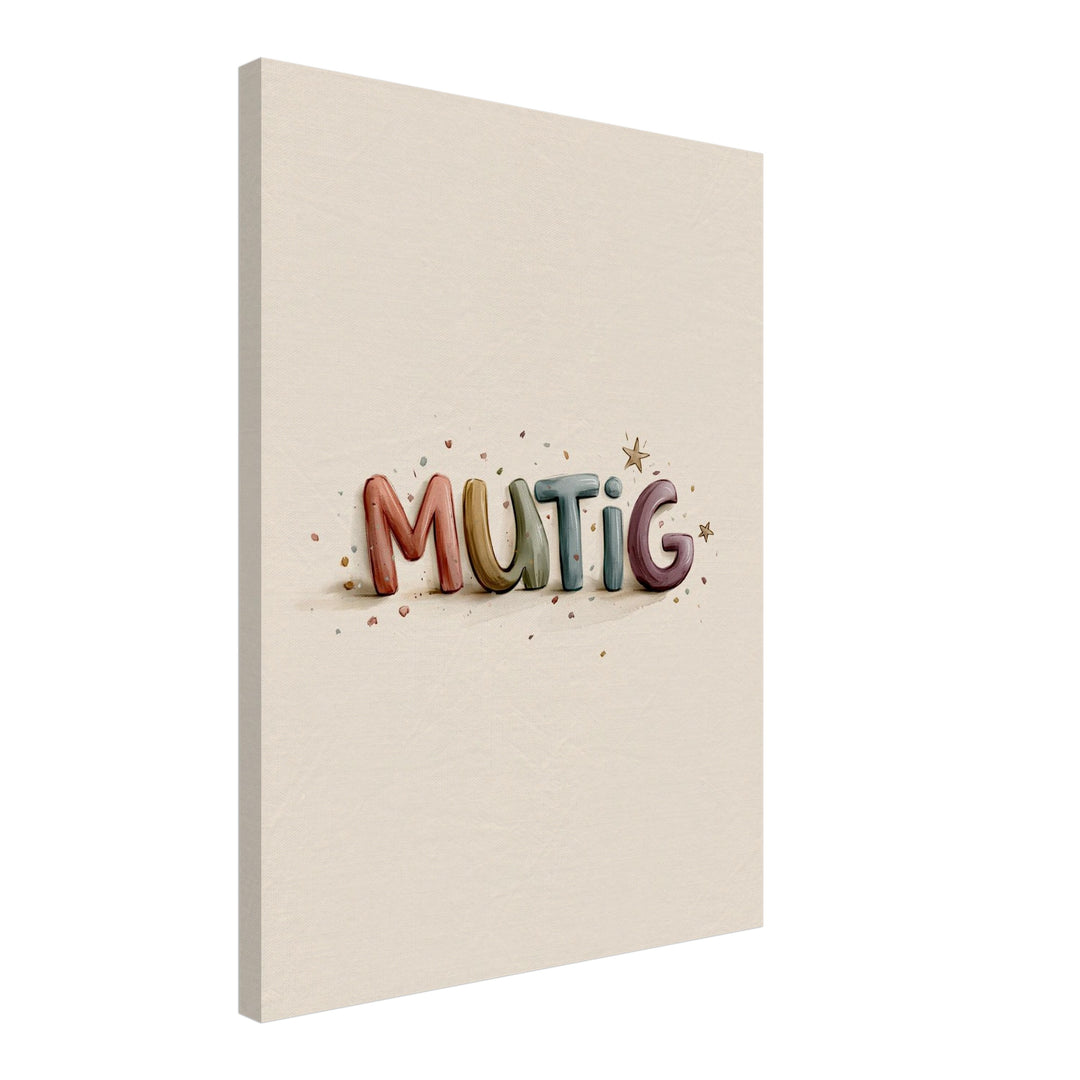 Mutig Schriftzug Kinderzimmer Leinwandbild – Schräge Ansicht – Produktfoto