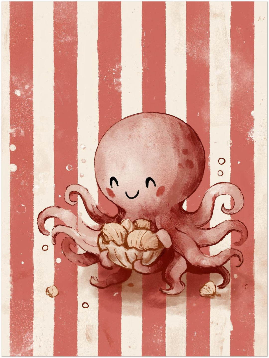 Glücklicher Oktopus mit Muschel Poster – Ohne Rahmen – Produktfoto