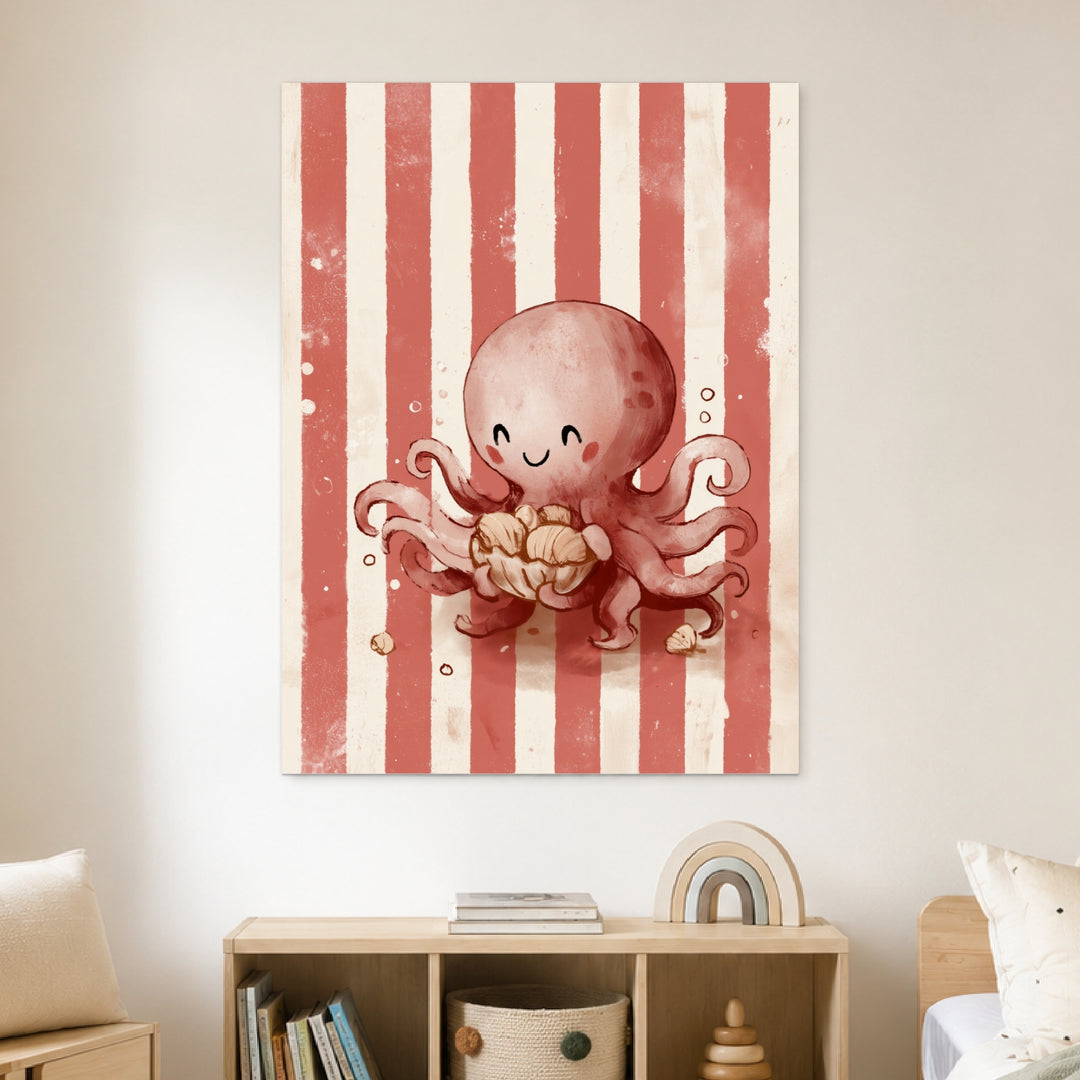 Glücklicher Oktopus mit Muschel Poster – Ohne Rahmen – Produktfoto