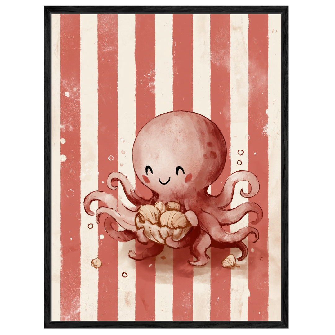 Glücklicher Oktopus mit Muschel Leinwandbild – Leinwandbild