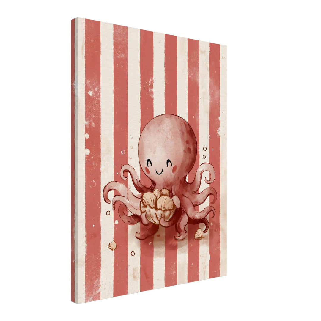 Glücklicher Oktopus mit Muschel Leinwandbild – Schräge Ansicht – Produktfoto