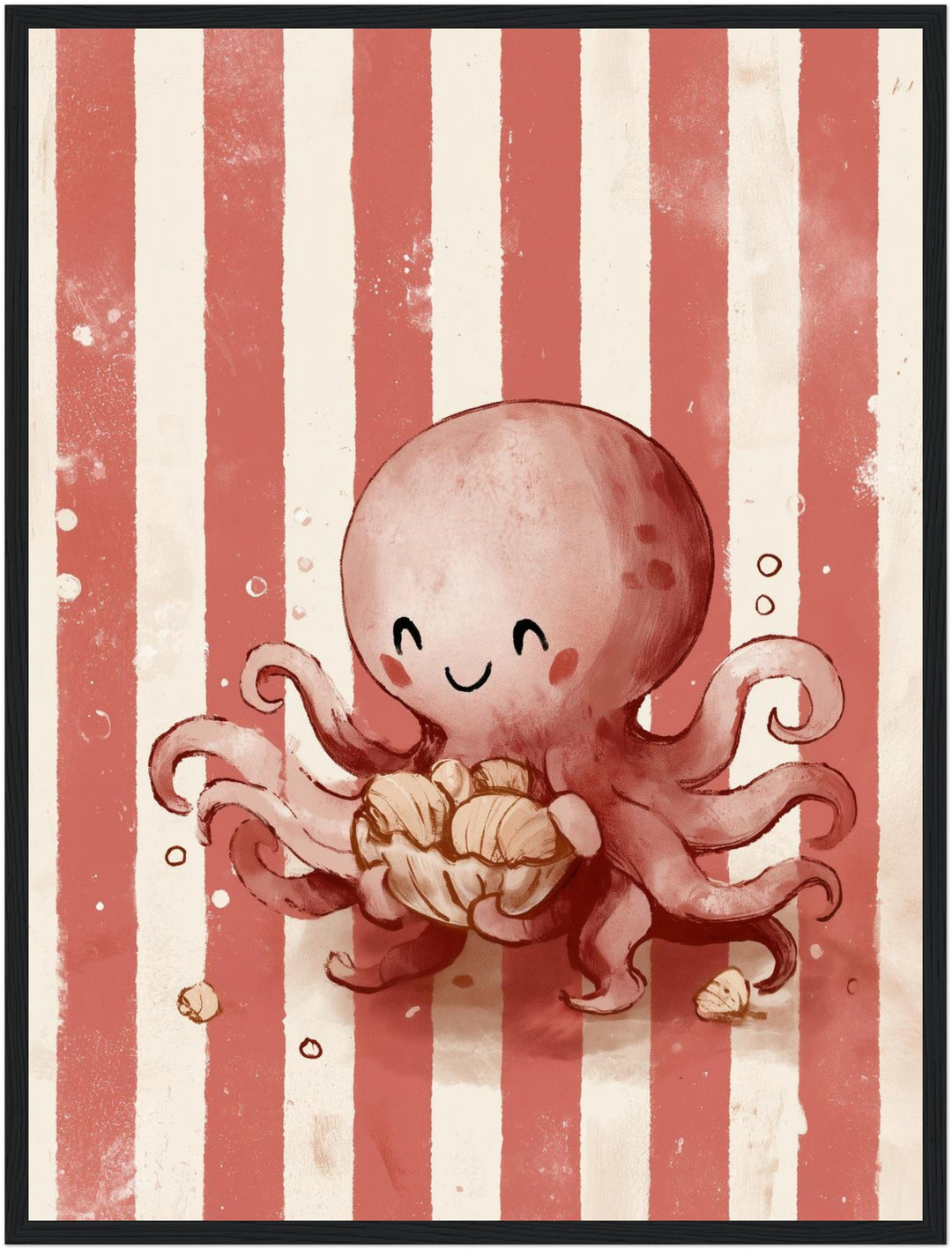 Glücklicher Oktopus mit Muschel Poster – Schwarzer Rahmen – Produktfoto