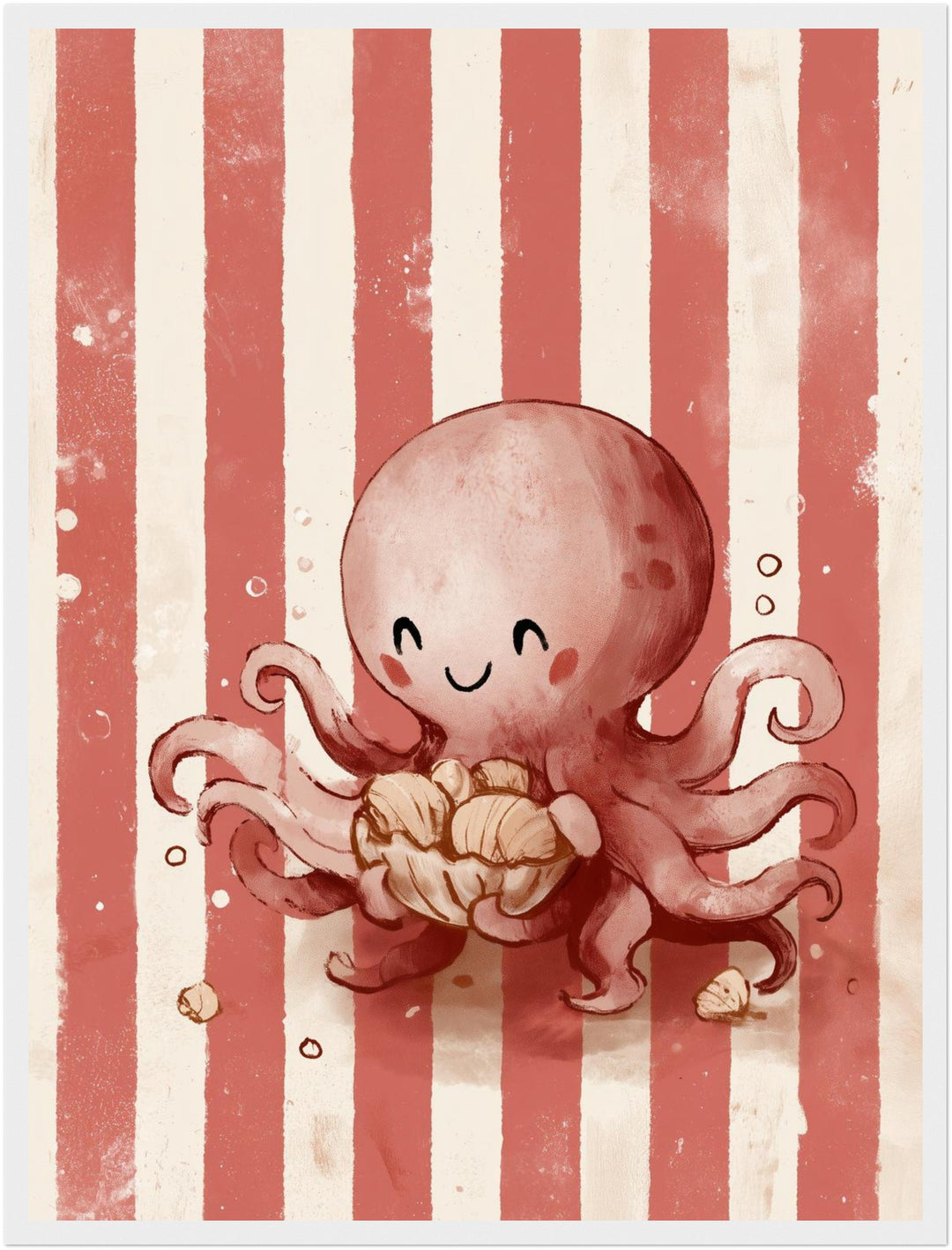 Glücklicher Oktopus mit Muschel Poster – Weißer Rahmen – Produktfoto