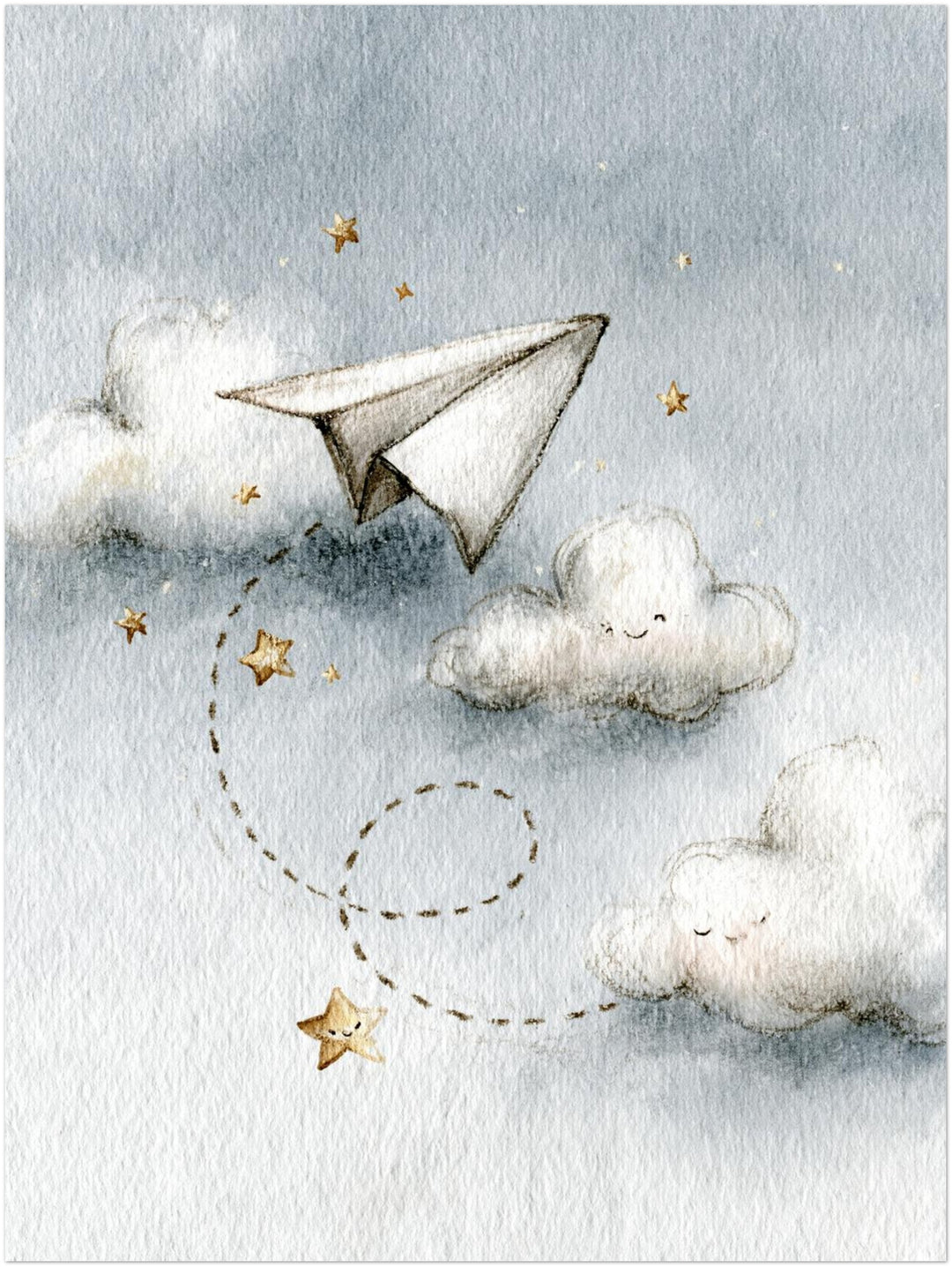 Papierflieger zwischen Wolken Poster – Ohne Rahmen – Produktfoto