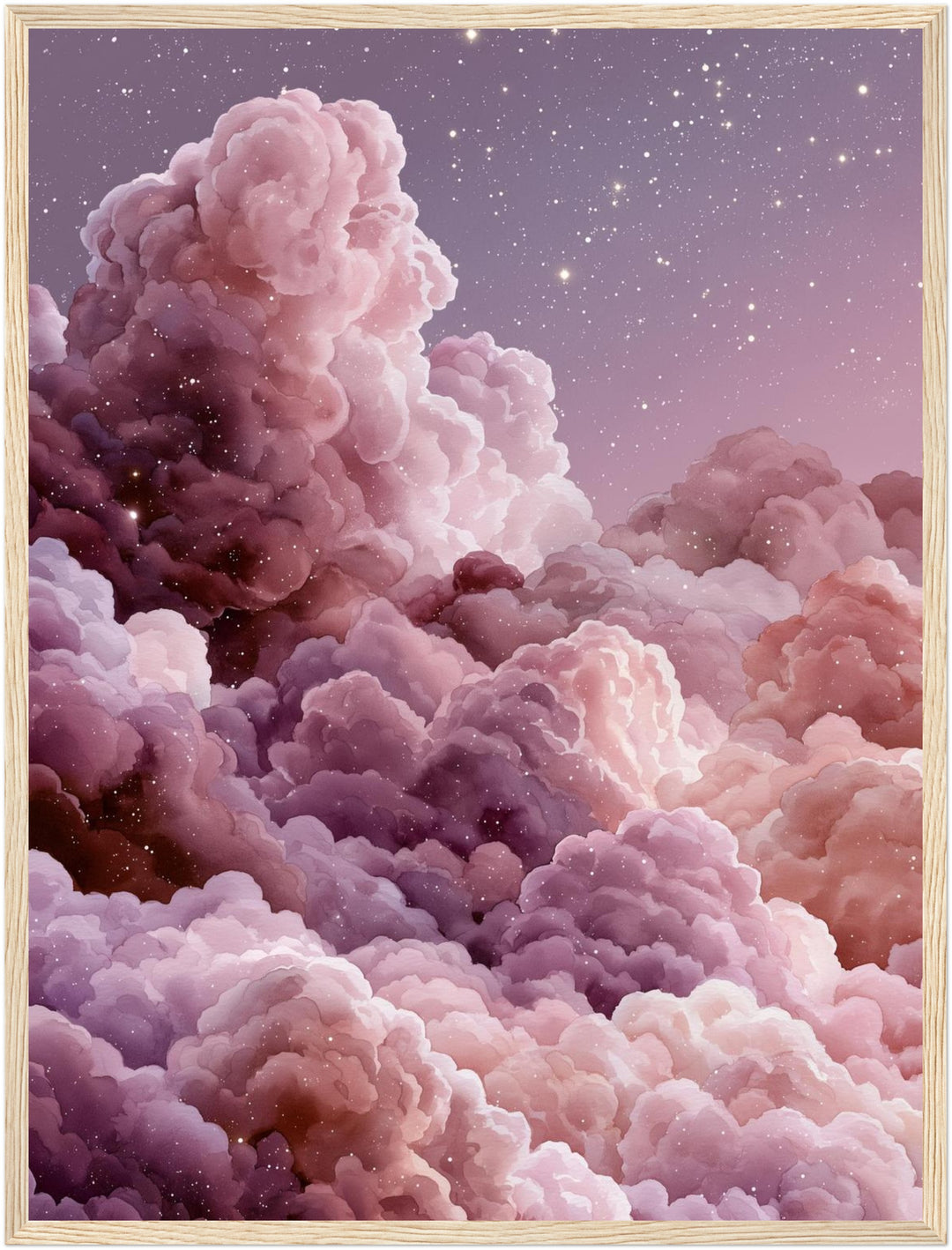 Magische Wolken im Sternenlicht Poster – Holz natur Rahmen – Produktfoto