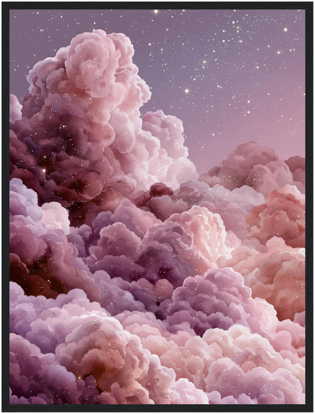 Magische Wolken im Sternenlicht Poster – Schwarzer Rahmen – Produktfoto