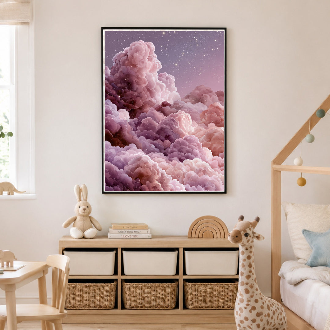 Magische Wolken im Sternenlicht Poster – Schwarzer Rahmen – Produktfoto