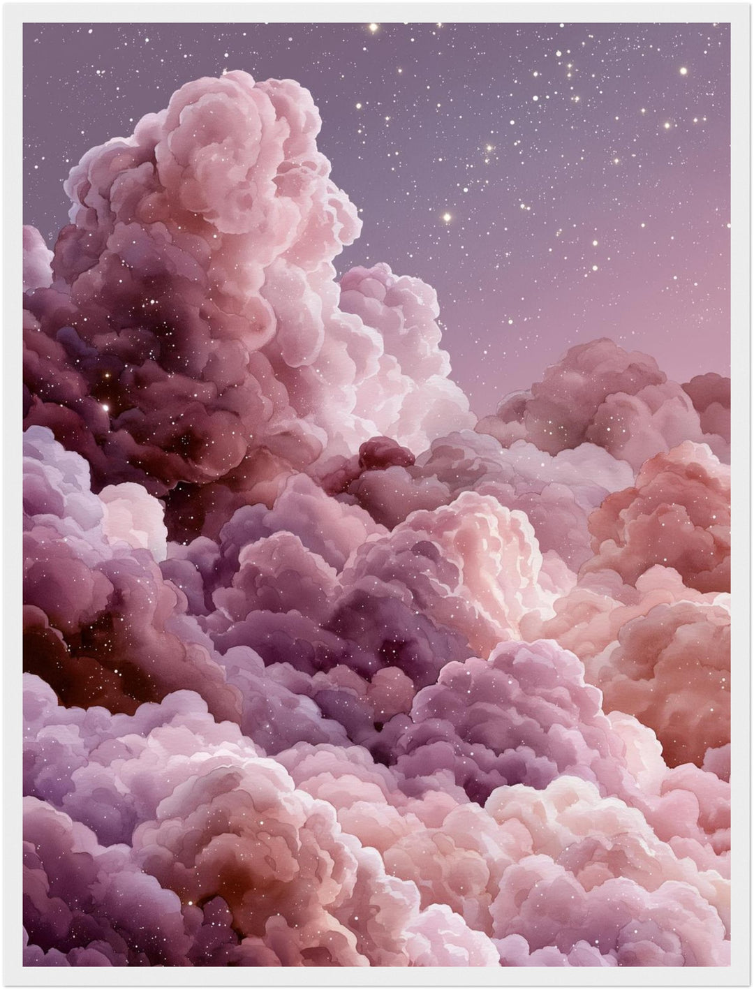Magische Wolken im Sternenlicht Poster – Weißer Rahmen – Produktfoto