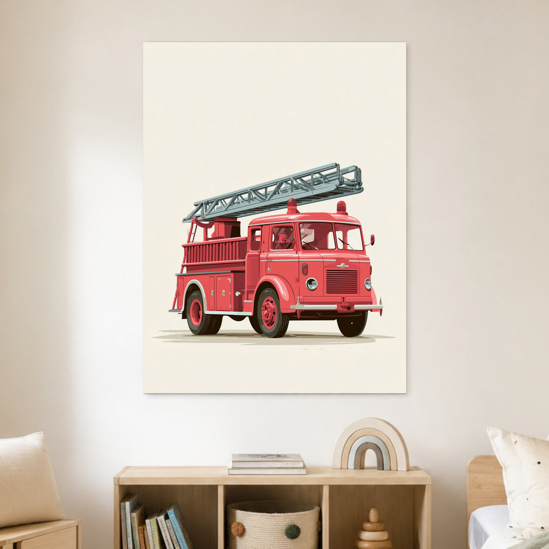 Rotes Feuerwehrauto Vintage Leinwandbild – Ohne Rahmen – Produktfoto