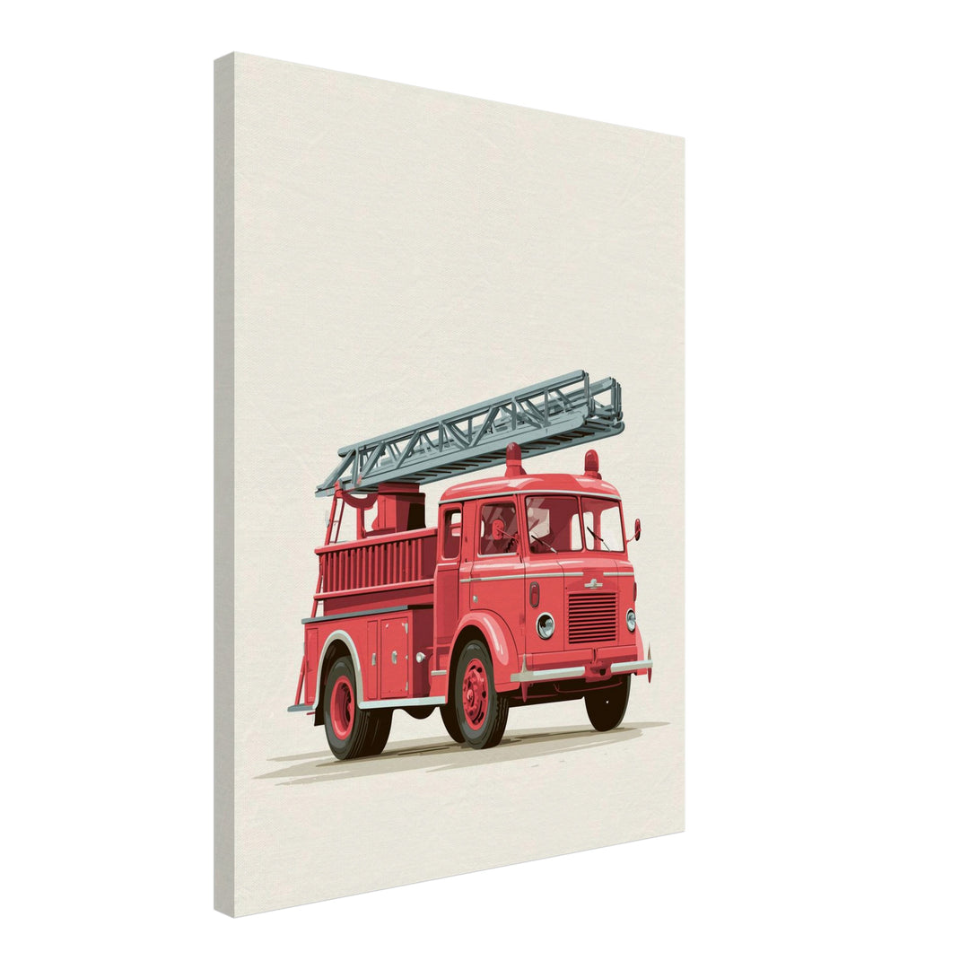 Rotes Feuerwehrauto Vintage Leinwandbild – Schräge Ansicht – Produktfoto
