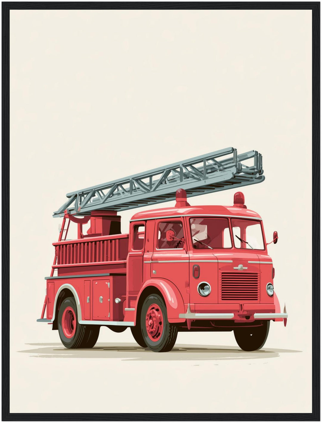 Rotes Feuerwehrauto Vintage Poster – Schwarzer Rahmen – Produktfoto