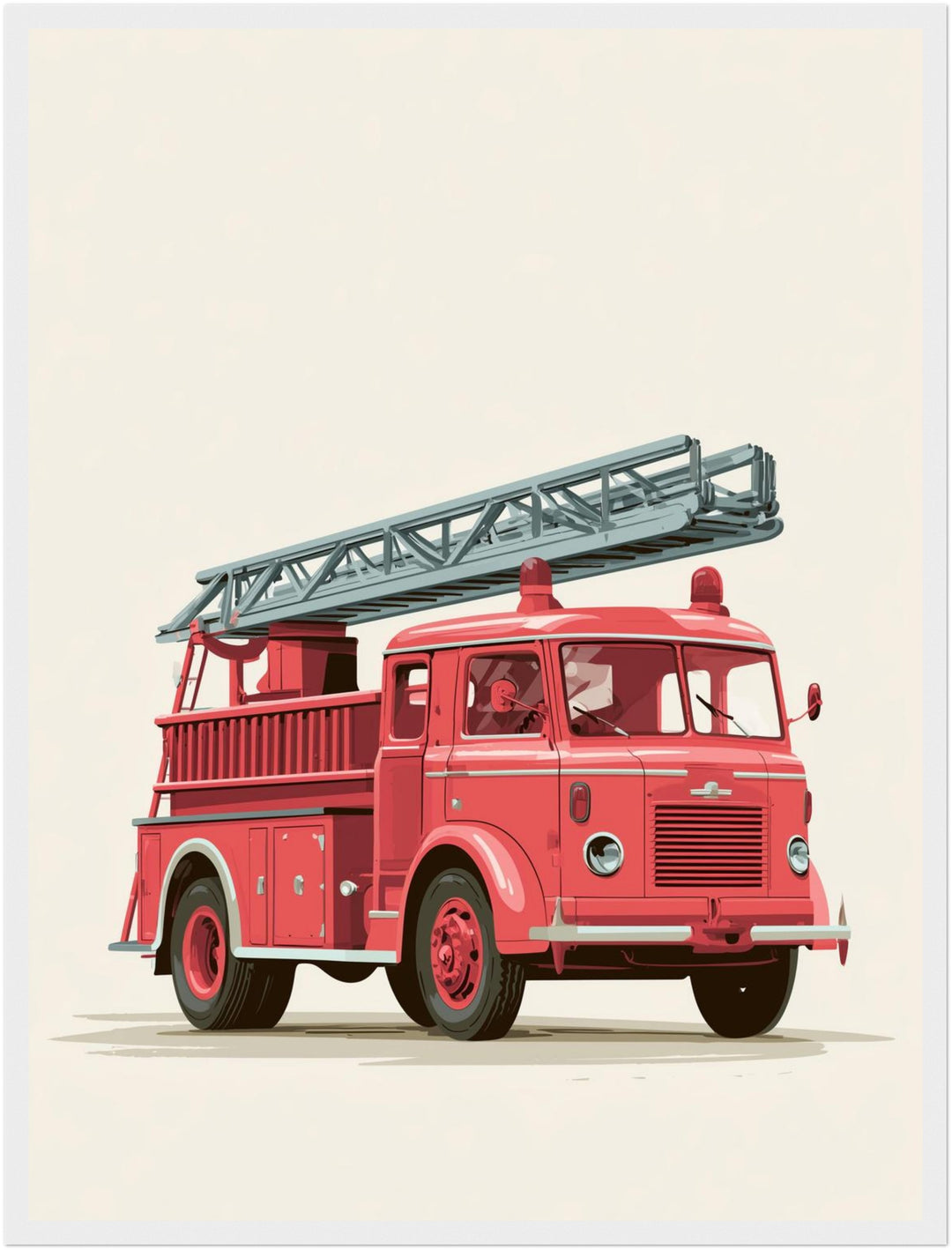 Rotes Feuerwehrauto Vintage Poster – Weißer Rahmen – Produktfoto