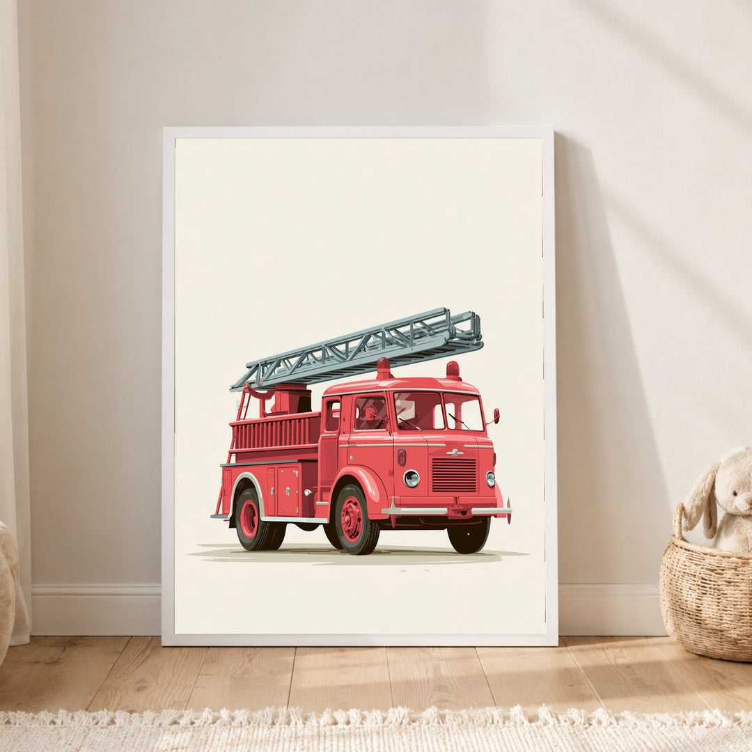 Rotes Feuerwehrauto Vintage Poster – Weißer Rahmen – Produktfoto