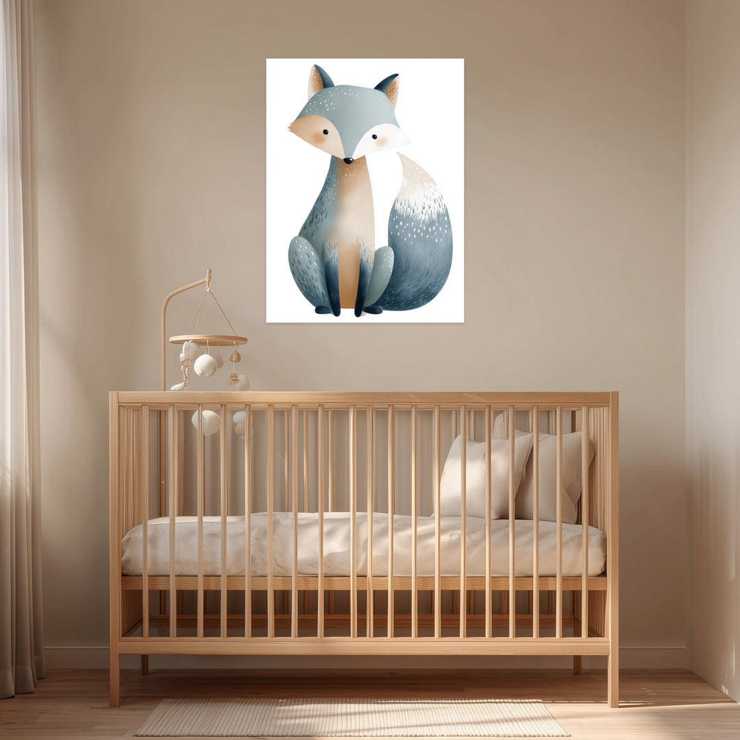 Sanfter blauer Fuchs Aquarell Leinwandbild abstrakt – Leinwand auf Holzrahmen – Ansicht 3