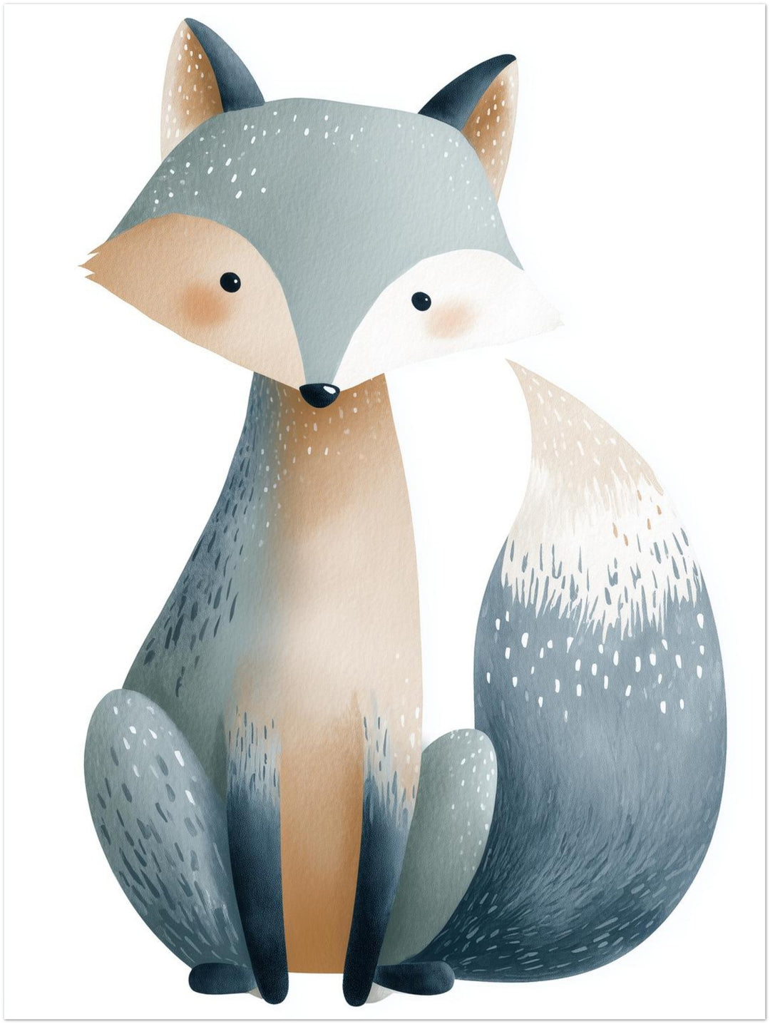 Sanfter blauer Fuchs Aquarell abstrakt – Wandkunst