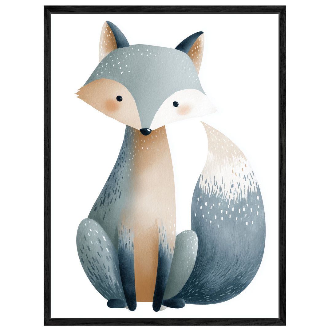 Sanfter blauer Fuchs Aquarell Leinwandbild abstrakt – Leinwand auf Holzrahmen – Ansicht 4