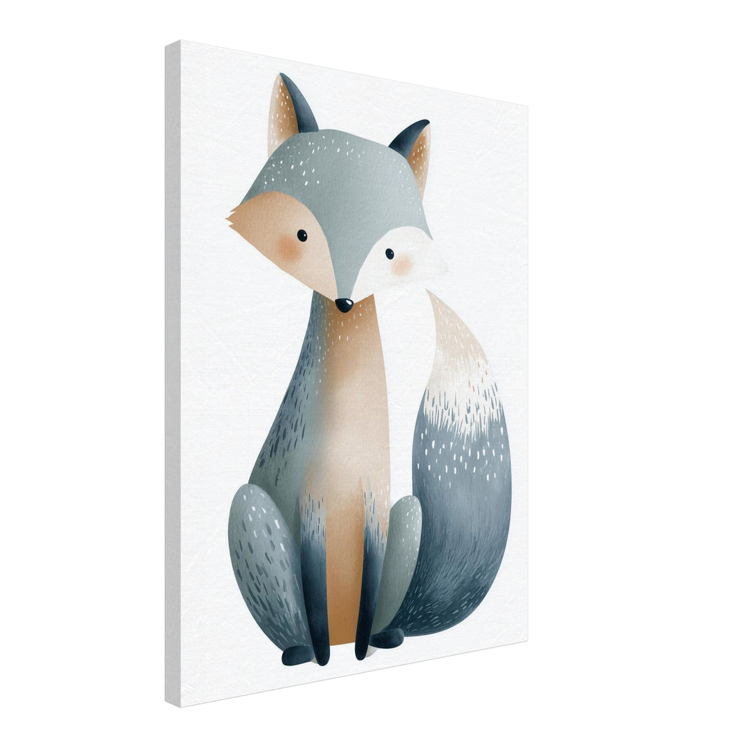 Sanfter blauer Fuchs Aquarell Leinwandbild abstrakt – Leinwand auf Holzrahmen – Ansicht 2