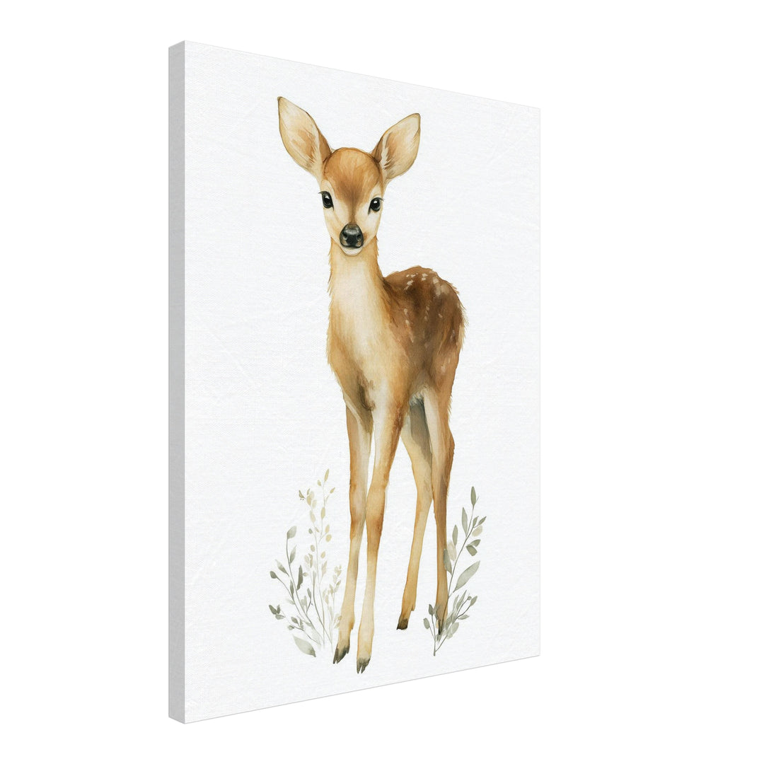 Sanftes Rehkitz Aquarell Leinwandbild abstrakt – Leinwand auf Holzrahmen – Ansicht 2