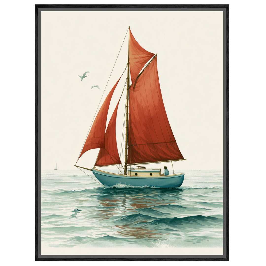 Rotes Segel auf See Leinwandbild – Leinwandbild