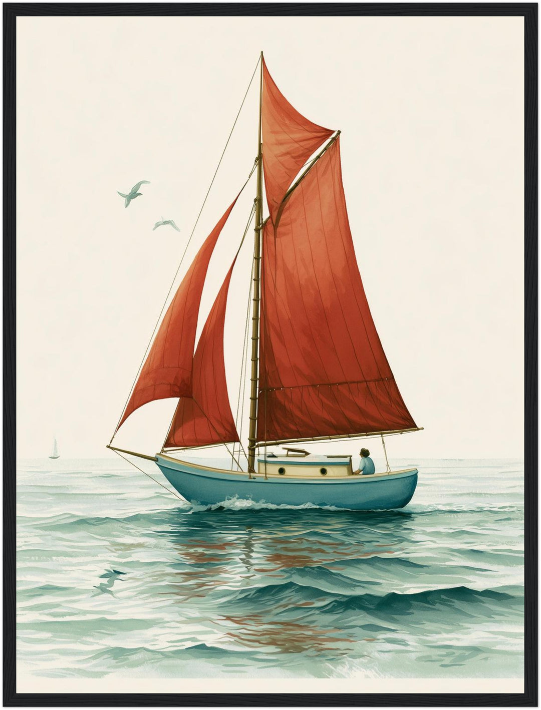 Rotes Segel auf See Poster – Schwarzer Rahmen – Produktfoto