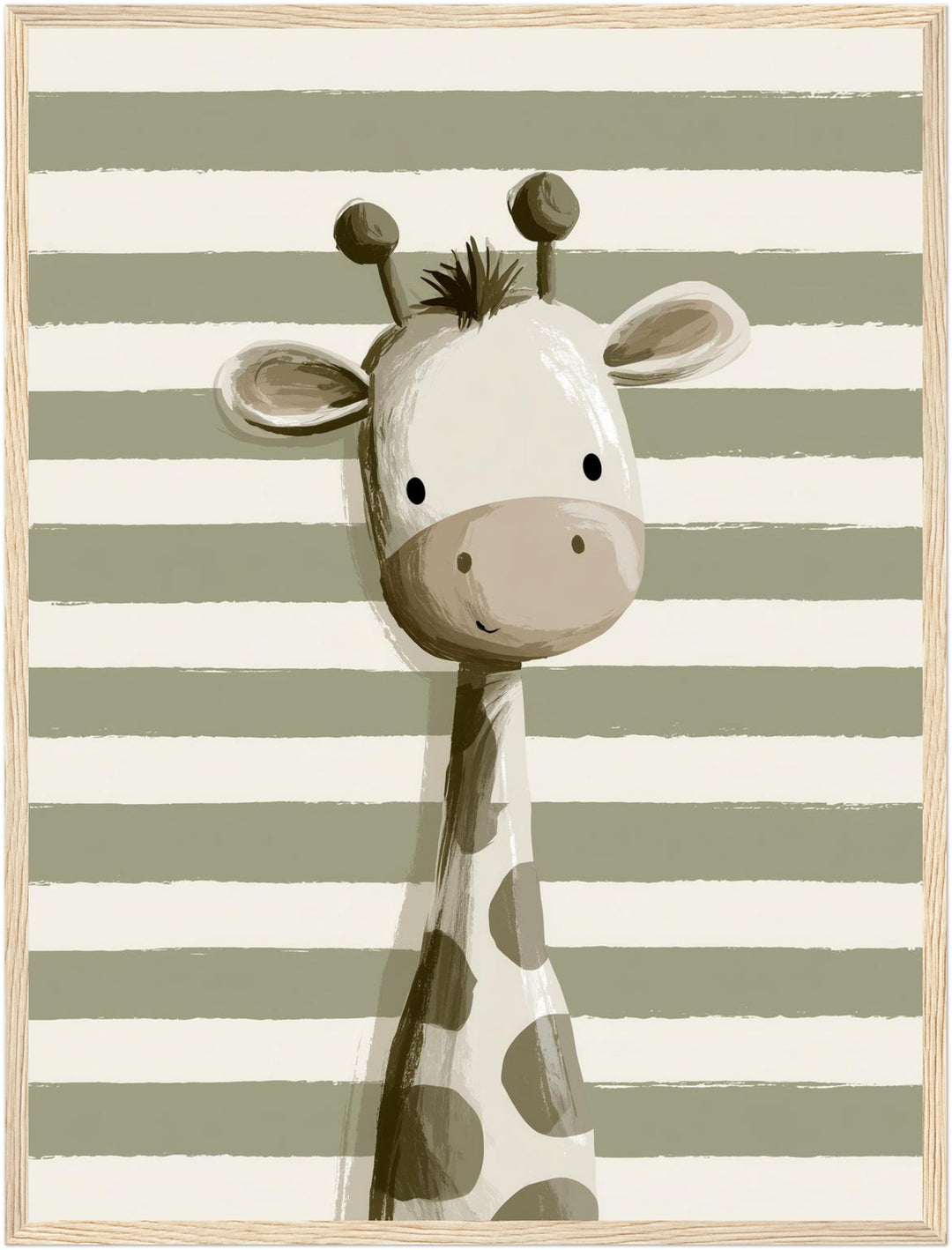 Kleine Giraffe gestreift Poster – Holz natur Rahmen – Produktfoto