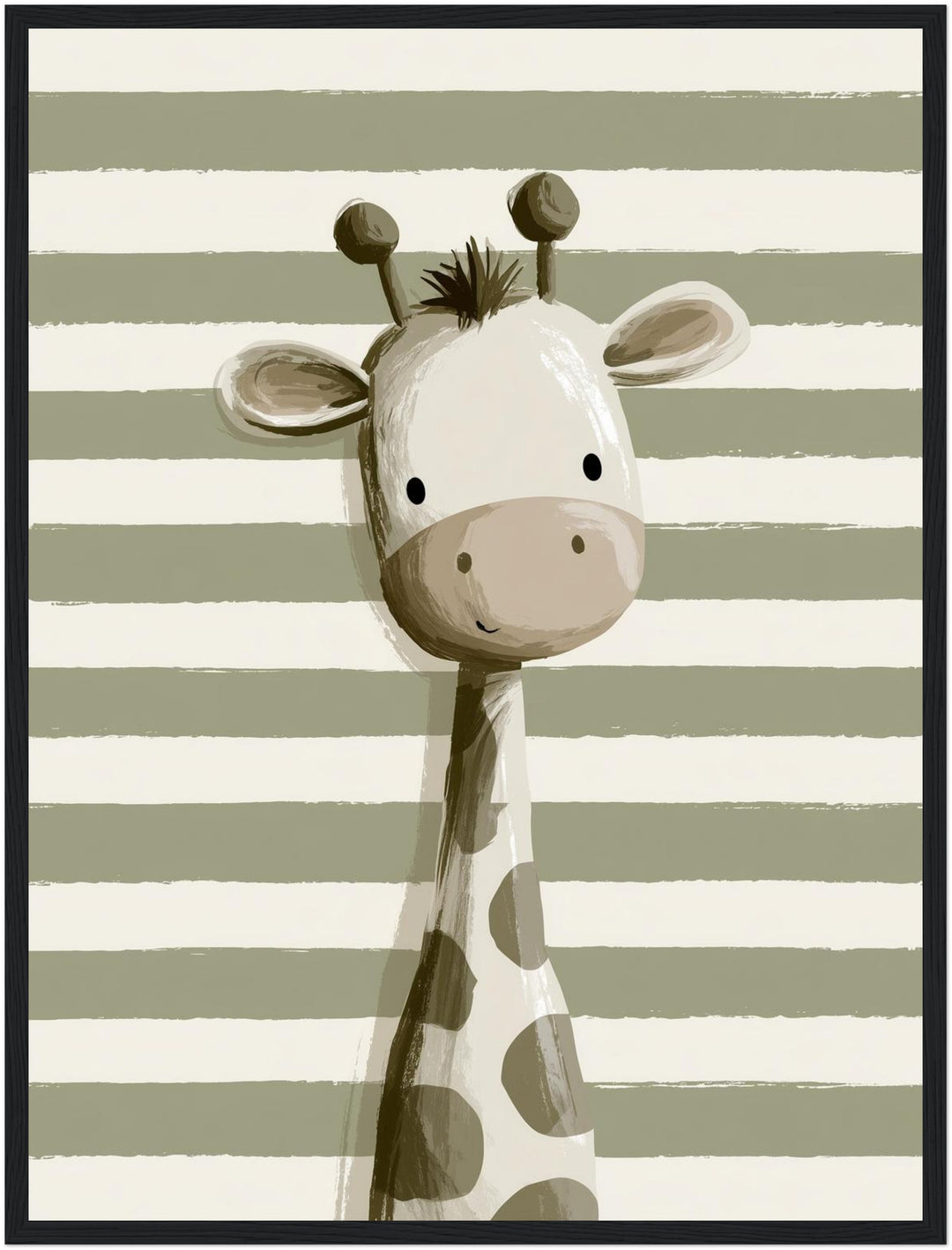 Kleine Giraffe gestreift Poster – Schwarzer Rahmen – Produktfoto