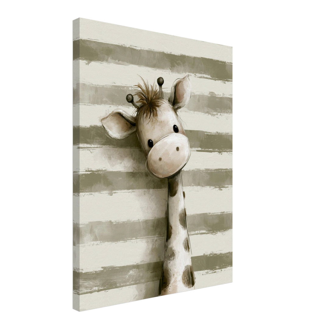 Kleine Giraffe mit Streifen Leinwandbild – Schräge Ansicht – Produktfoto