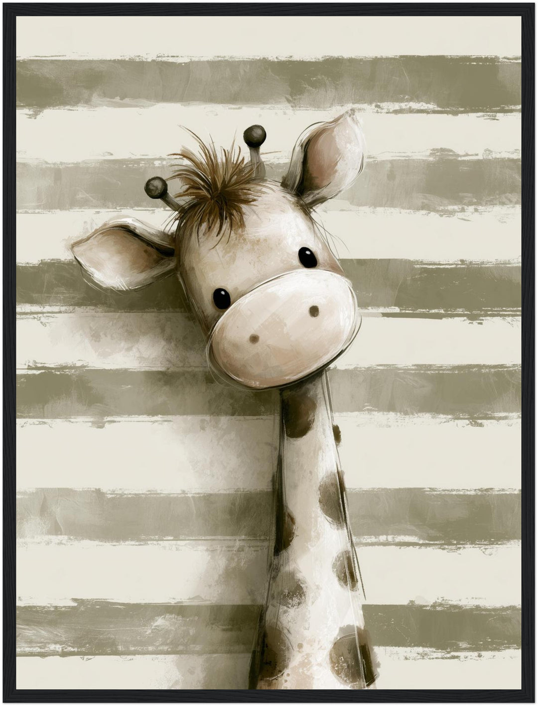 Kleine Giraffe mit Streifen Poster – Schwarzer Rahmen – Produktfoto