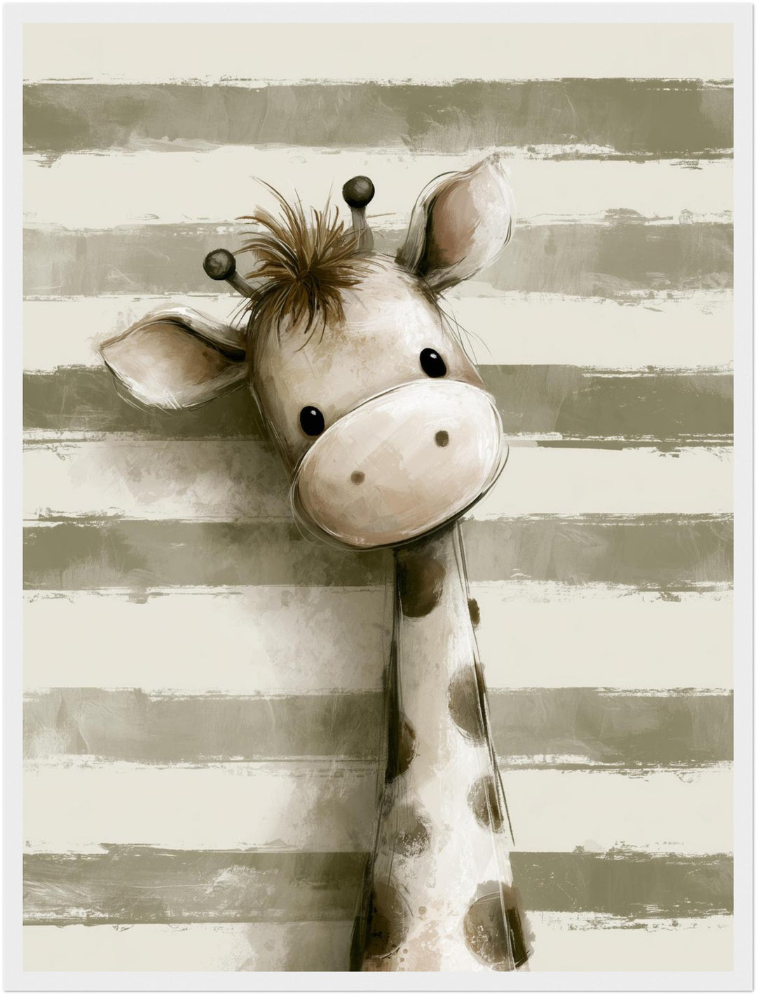 Kleine Giraffe mit Streifen Poster – Weißer Rahmen – Produktfoto