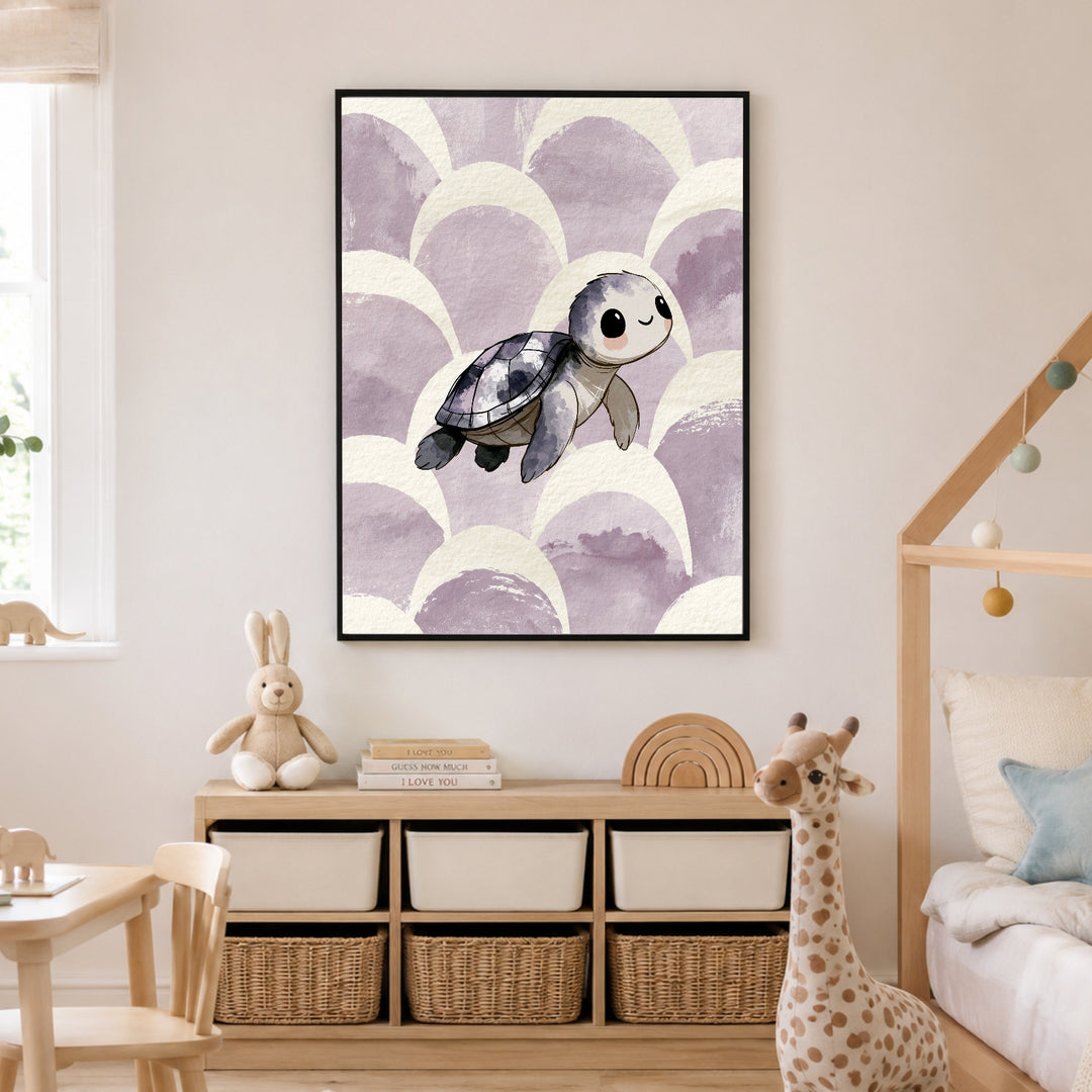 Kleine Meeresschildkröte schwimmend Poster – Schwarzer Rahmen – Produktfoto