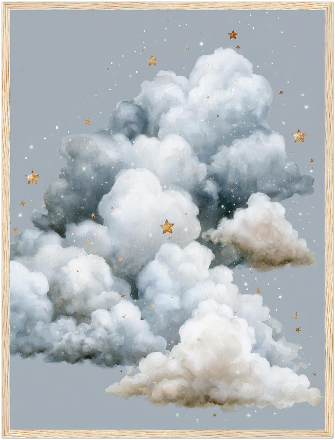 Große Wolke mit Sternen Poster – Holz natur Rahmen – Produktfoto