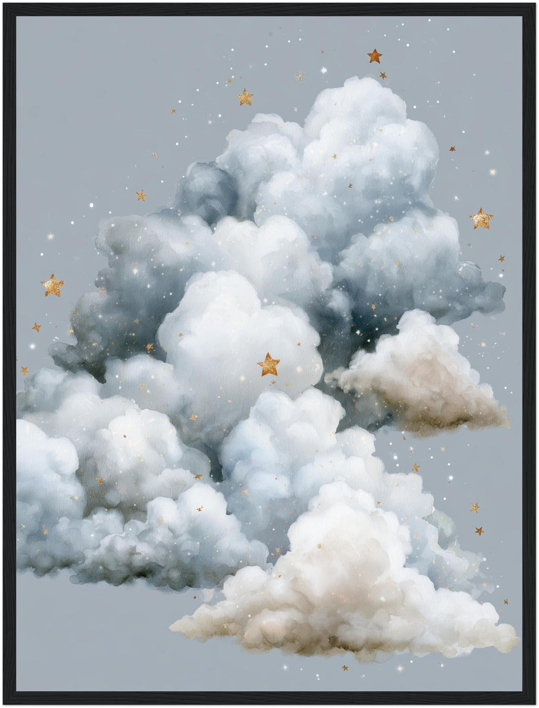 Große Wolke mit Sternen Poster – Schwarzer Rahmen – Produktfoto