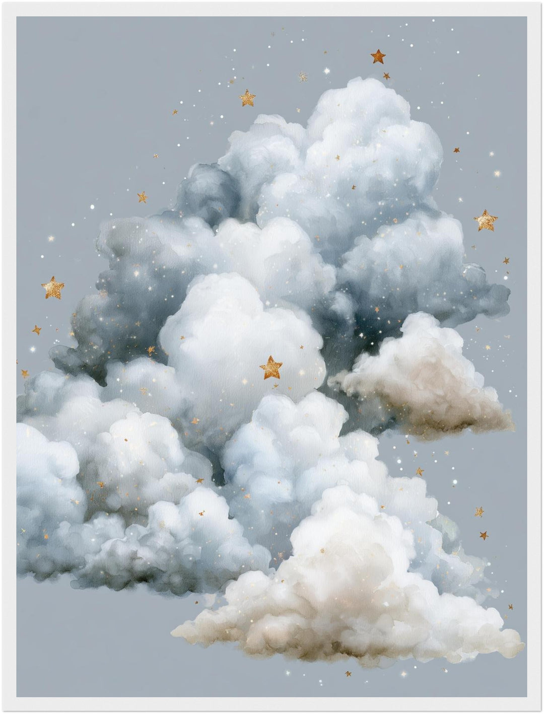 Große Wolke mit Sternen Poster – Weißer Rahmen – Produktfoto