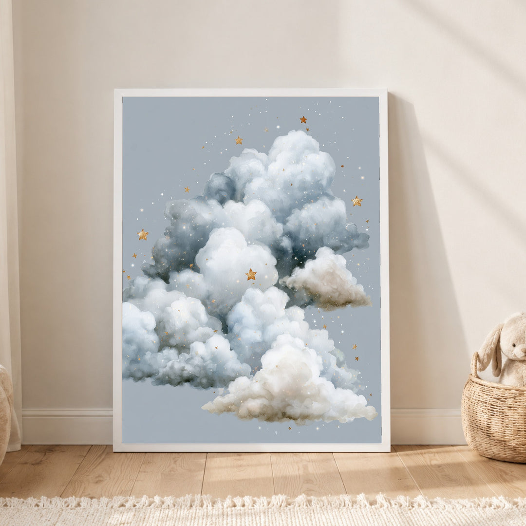Große Wolke mit Sternen Poster – Weißer Rahmen – Produktfoto