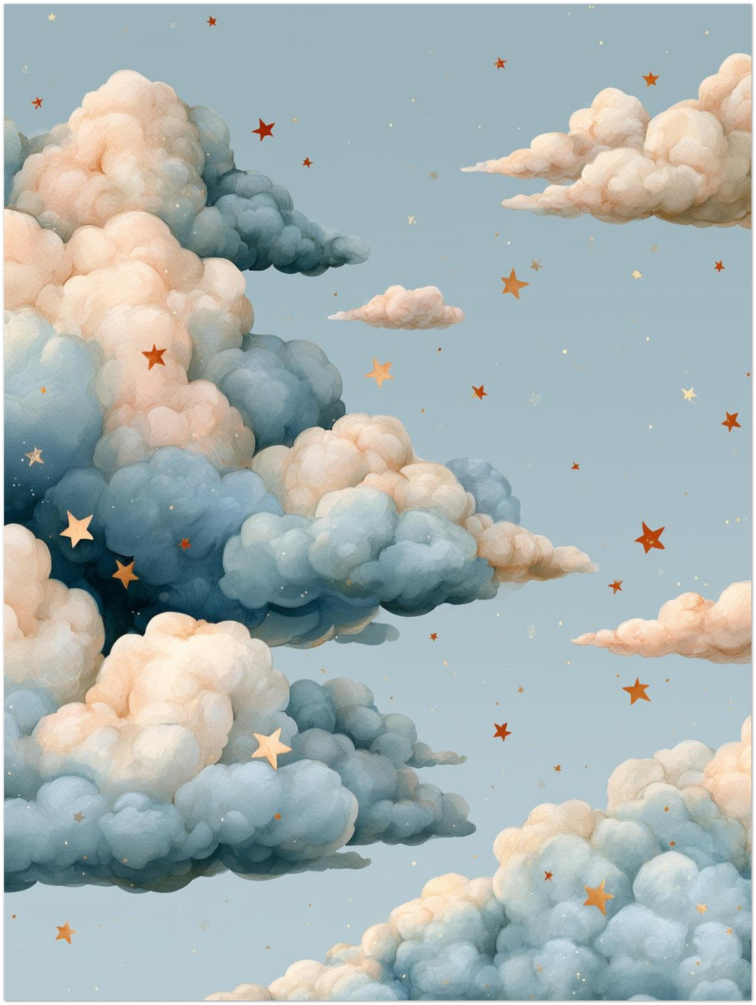 Wolken mit goldenen Sternen Poster – Ohne Rahmen – Produktfoto