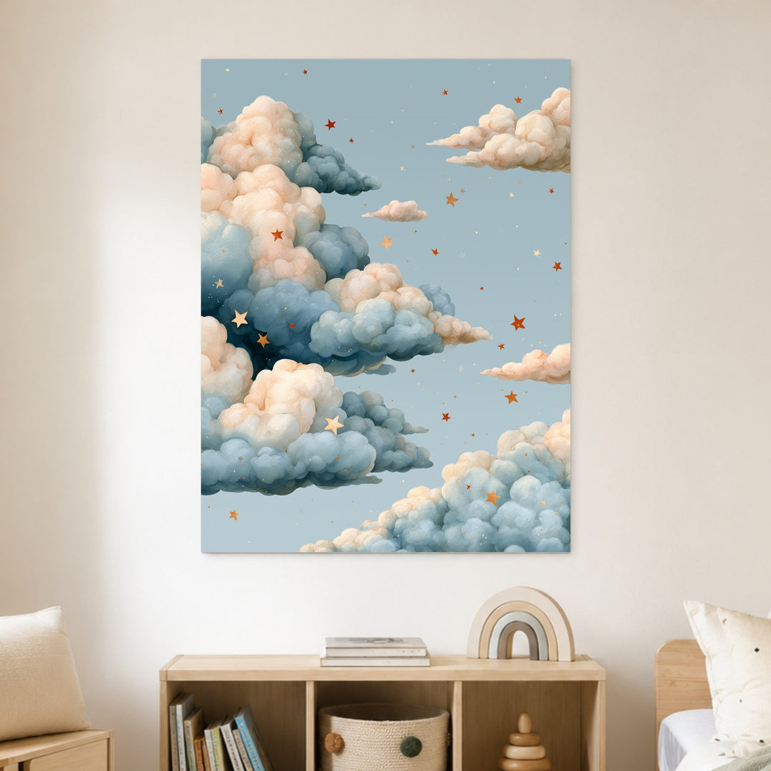 Wolken mit goldenen Sternen Poster – Ohne Rahmen – Produktfoto
