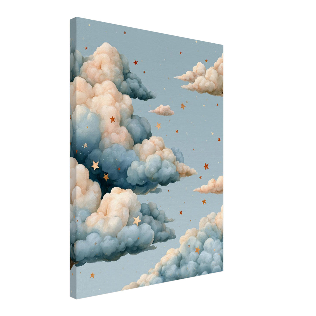 Wolken mit goldenen Sternen Leinwandbild – Schräge Ansicht – Produktfoto