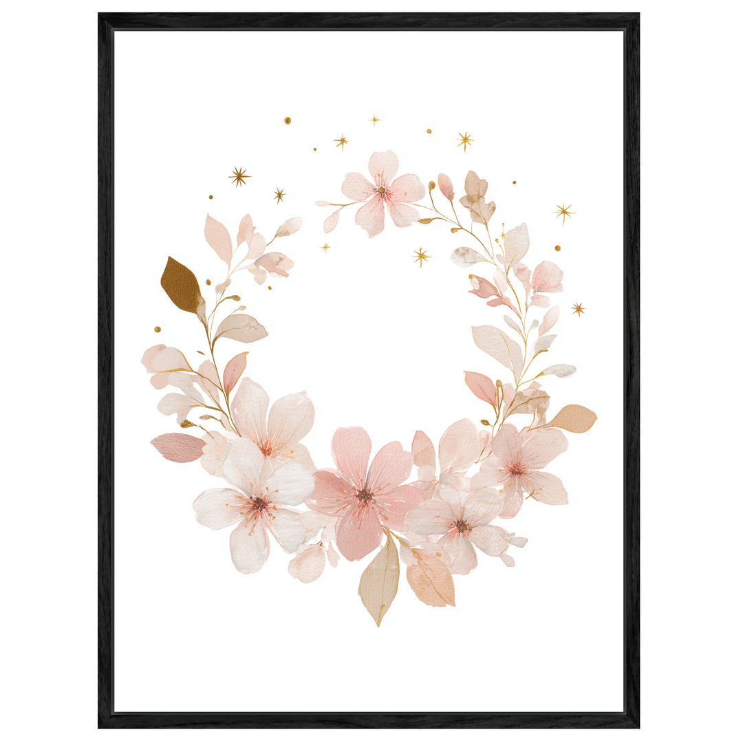 Zarter Blumenkranz Aquarell Leinwandbild abstrakt – Leinwand auf Holzrahmen – Ansicht 4