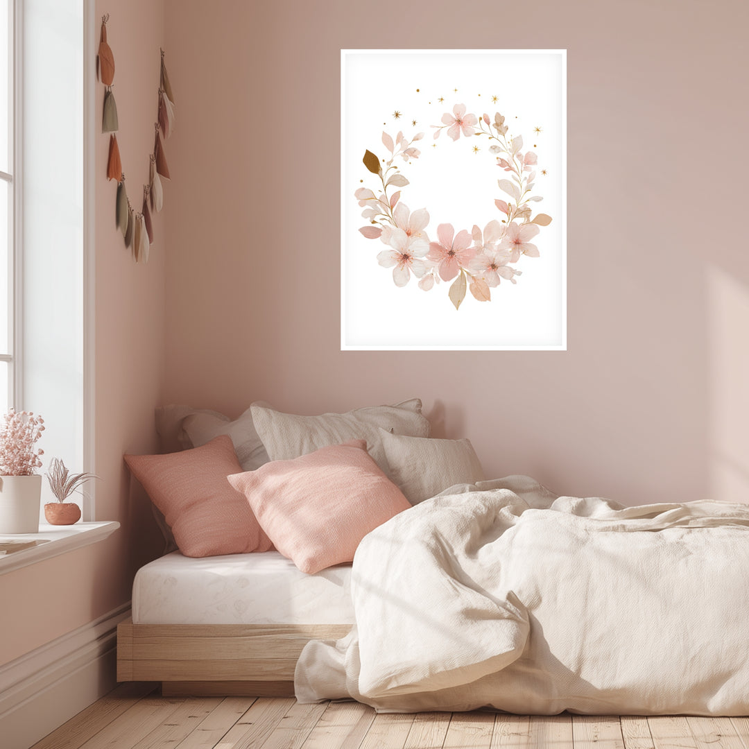 Zarter Blumenkranz Aquarell Leinwandbild abstrakt – Leinwand auf Holzrahmen – Ansicht 3