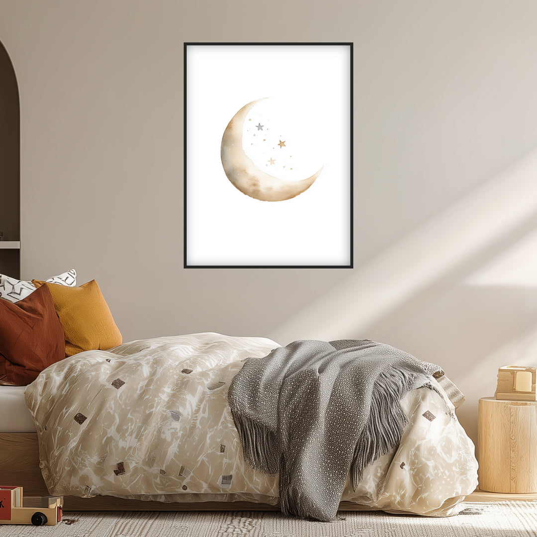 Zarter Mond mit Sternen Aquarell Poster abstrakt – mattes Kunstdruck-Papier – Ansicht 3