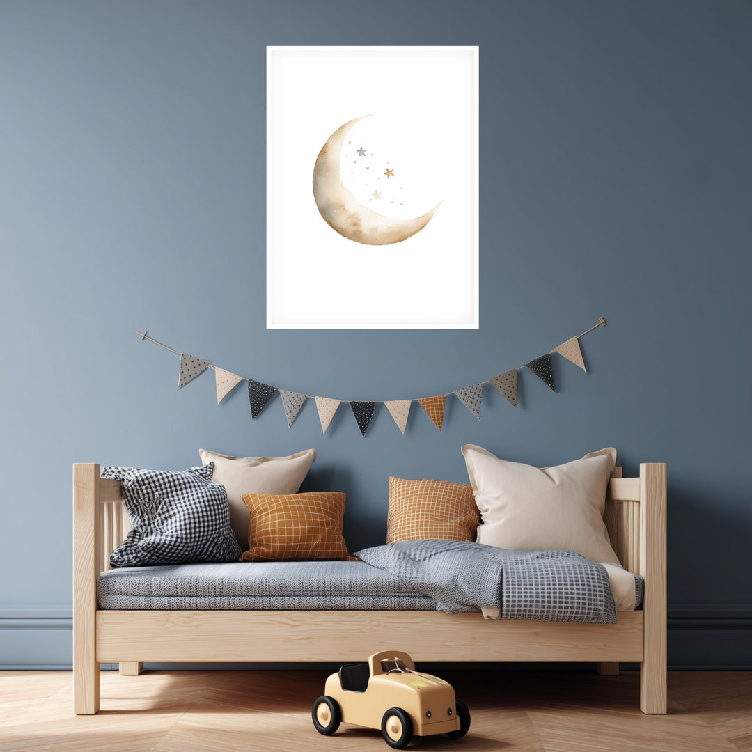 Zarter Mond mit Sternen Aquarell Poster abstrakt – mattes Kunstdruck-Papier – Ansicht 4