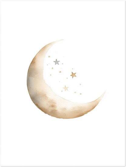 Zarter Mond mit Sternen Aquarell Poster