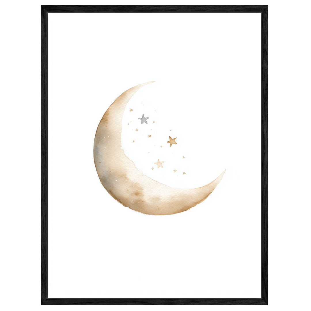 Zarter Mond mit Sternen Aquarell Leinwandbild abstrakt – Leinwand auf Holzrahmen – Ansicht 4