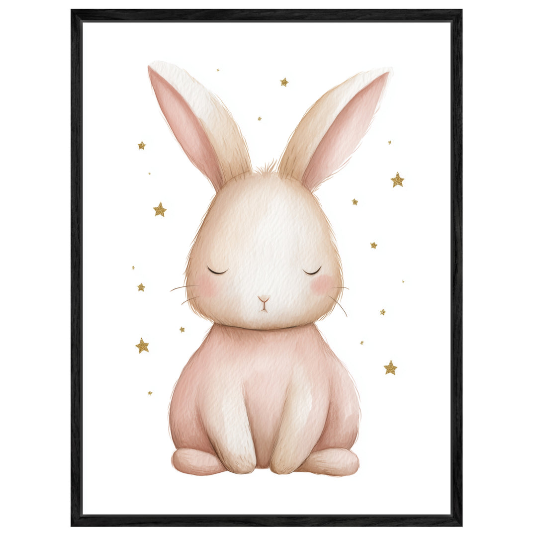 Zarter schlafender Hase Aquarell Leinwandbild abstrakt – Leinwand auf Holzrahmen – Ansicht 4